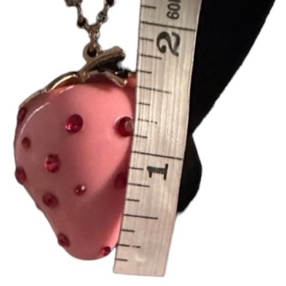 BETSEY JOHNSON SET Enamel & Crystals Pink Strawberry Necklace & Earrings NEW NWT - Picture 11 of 16